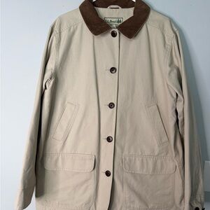 L.L. Bean Women's Beige Utility Jacket with Dark Brown Collar